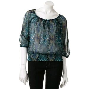 HeartSoul Sheer Geometric Peasant Top Sz L